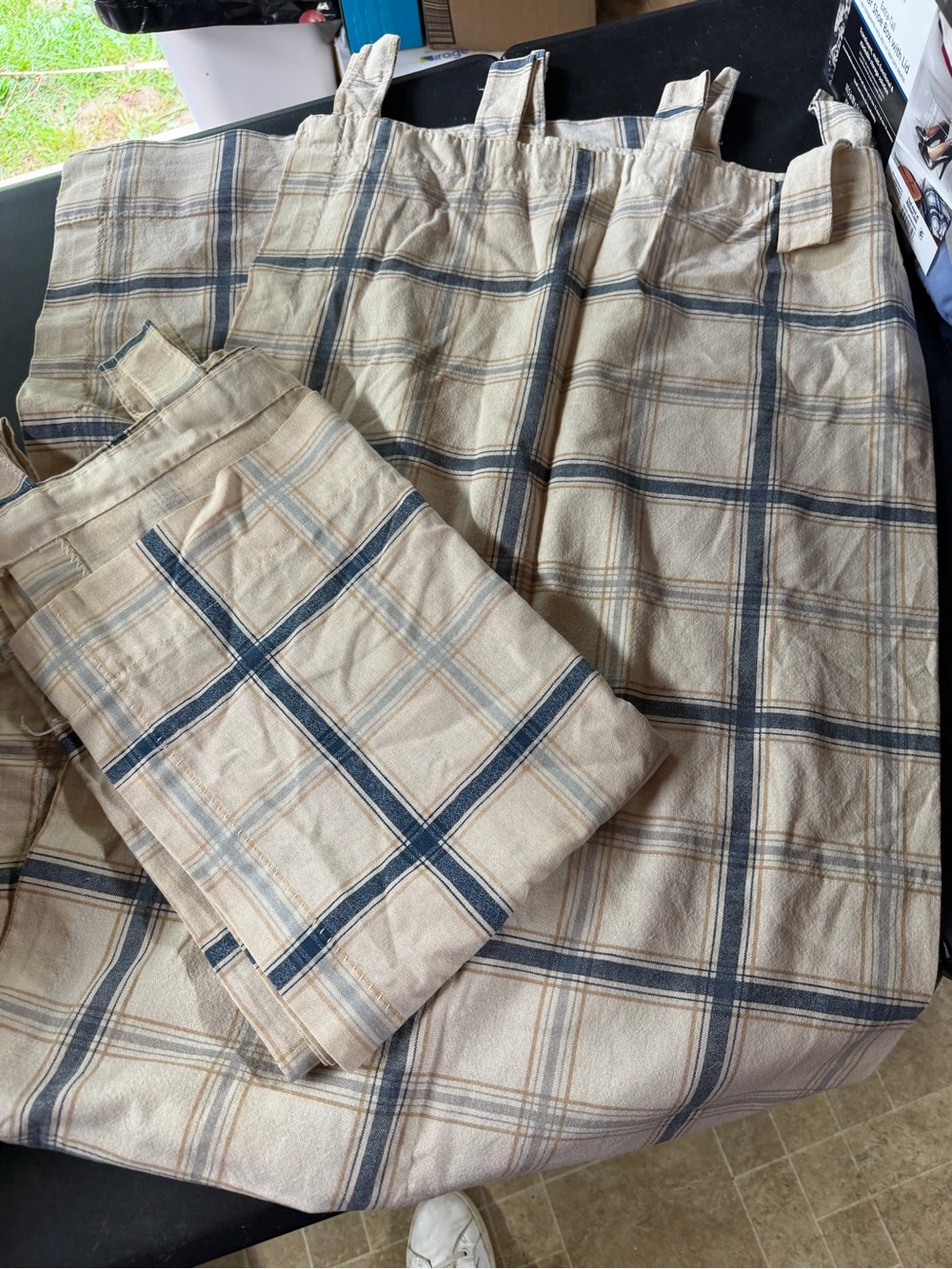(Sale $5) - tab top curtains Beige and Navy 40”x60”